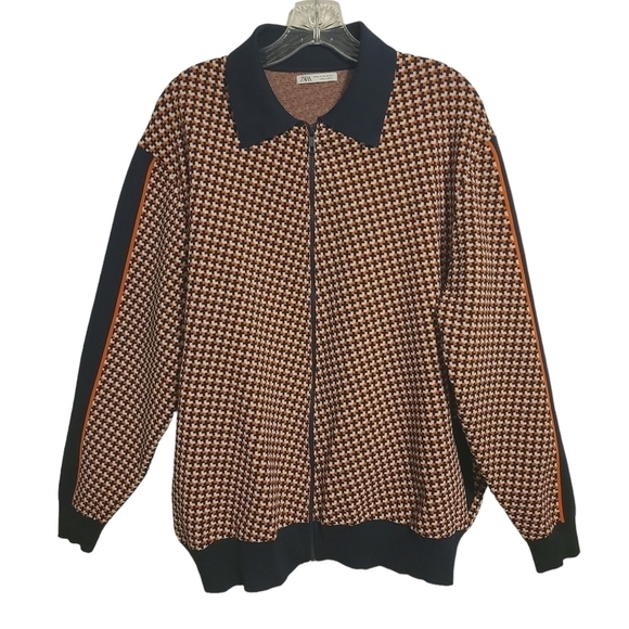 Zara | Men's Geometric or Jacquard Cardigan Sweater Jacket (Size XL) - Picture 2 of 15